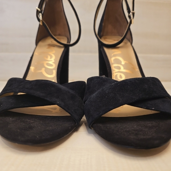 {11} Sam Edelman Yancy Block Heel Ankle Strap Sandals in Black Suede - Picture 4 of 16